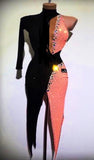 Black & Salmon Pink One Sleeve Latin / Rhythm Ballroom Dance Dress