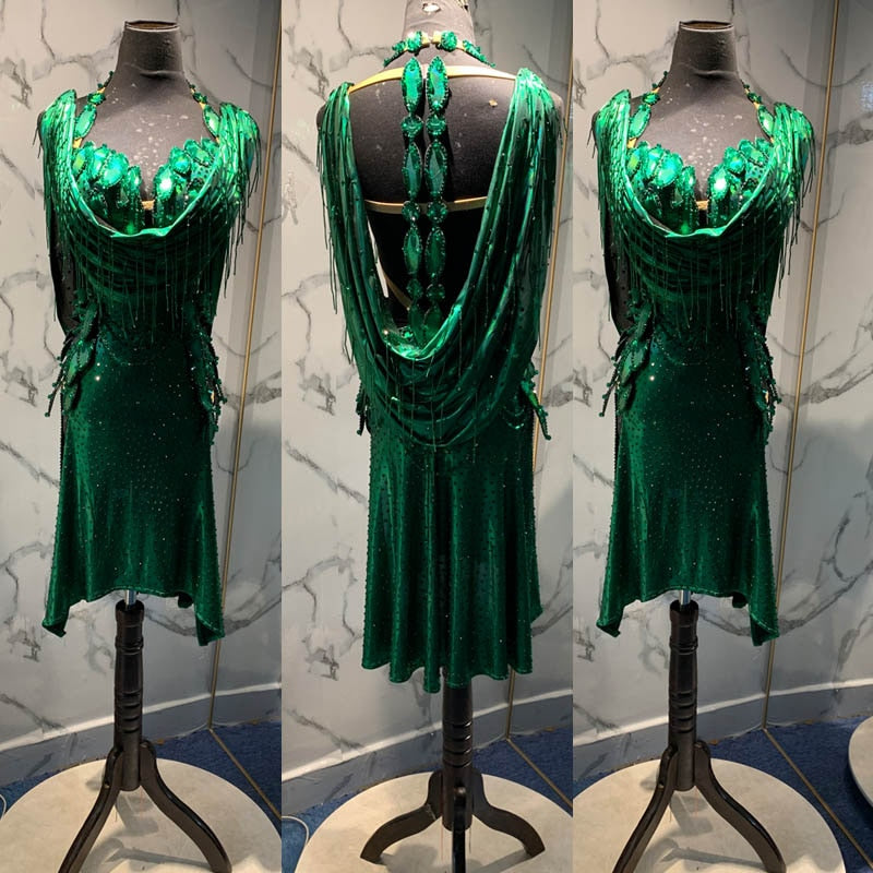 Edgy Emerald Green With Swag Ballroom Rhythm Latin Ballroom Dance Dress
