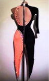 Black & Salmon Pink One Sleeve Latin / Rhythm Ballroom Dance Dress