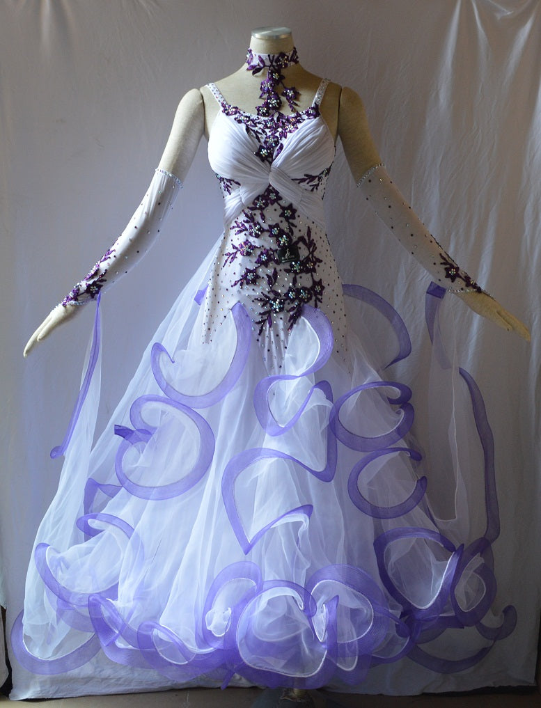 Fairy Tale Purple & White International Standard Ballroom Dance Dress