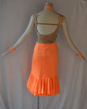 Ruched & Rhinestones Orange Rhythm & Latin Ballroom Dance Dress
