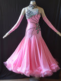 Pink & Black Floral & Rhinestone Detail American Smooth Ballroom Dance Dress