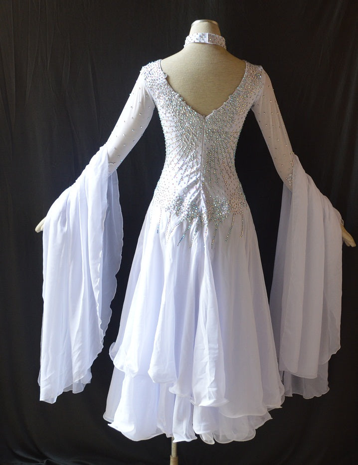 Angel Sleeve White International Standard Ballroom Dance Dress