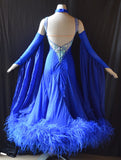 Blue Lagoon Rhinestones & Feathers International Standard Ballroom Dance Dress