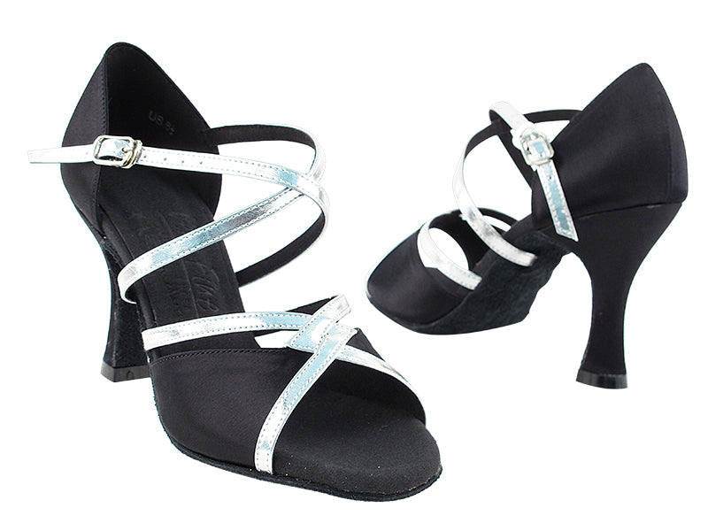 Signature Series Black Satin & Silver Trim Dance Sandals