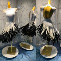 Flirty Feathers Black & White Rhythm Ballroom Dance Dress