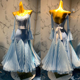 Sky Blue Ombre Pleated Godets International Standard/Smooth Ballroom Dance Dress