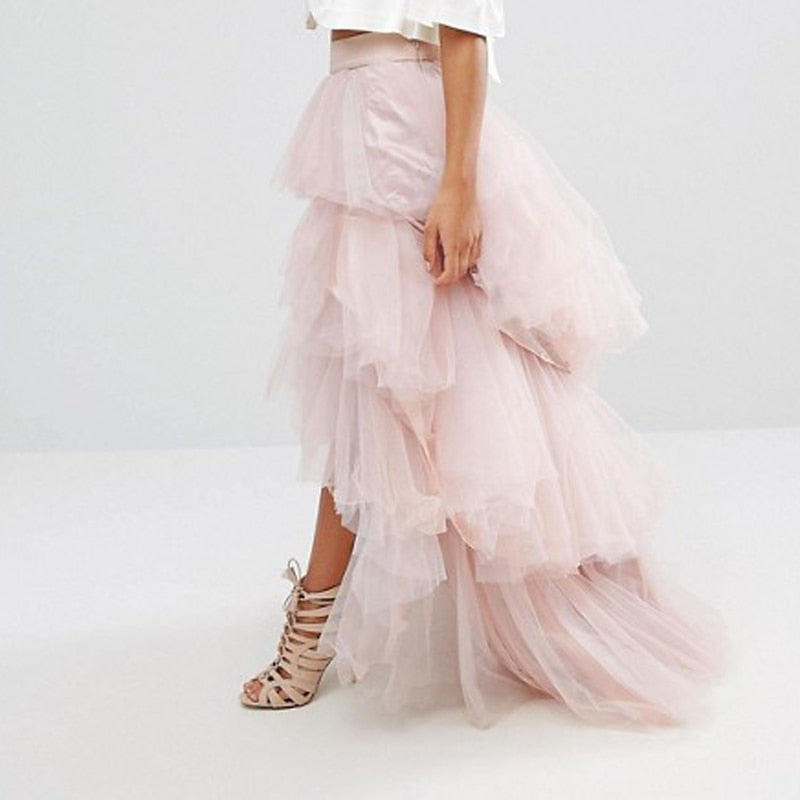 Tiered Tulle High Low Skirt