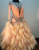Pretty Peach w/Feathers International Standard Ballroom Dance Dress