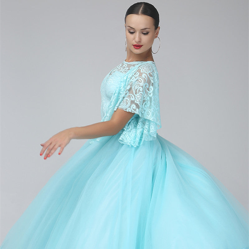Ice Blue Lace Ballroom Performance Dance Dress