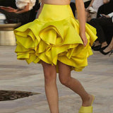 Ruffles and Ruching Yellow Satin Skirt