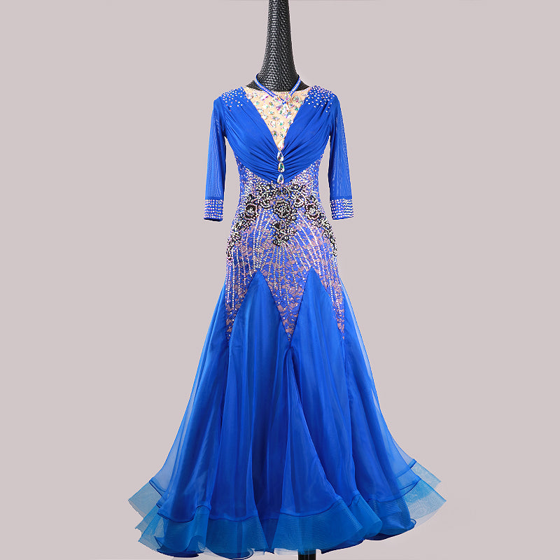 3/4 Sleeve Rhinestone Detail American Smooth Ballroom Dance Dress