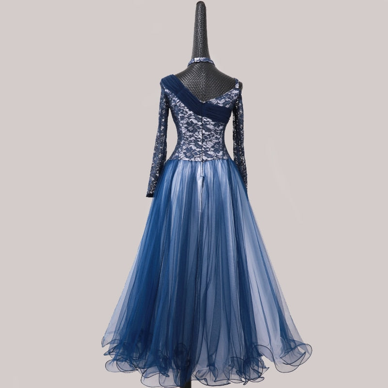 Lace & Chiffon Two-Tone American Smooth Ballroom Dance Dress
