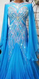 Sky Blue Accordion Style International Standard Ballroom Dance Dress