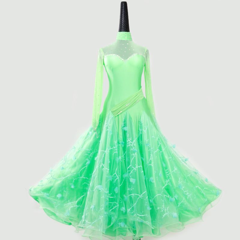 Mist Green High Collar w/ Mesh Ballroom Dance Dress
