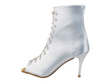 Latin Dance Boot White Lace Up Open Toe