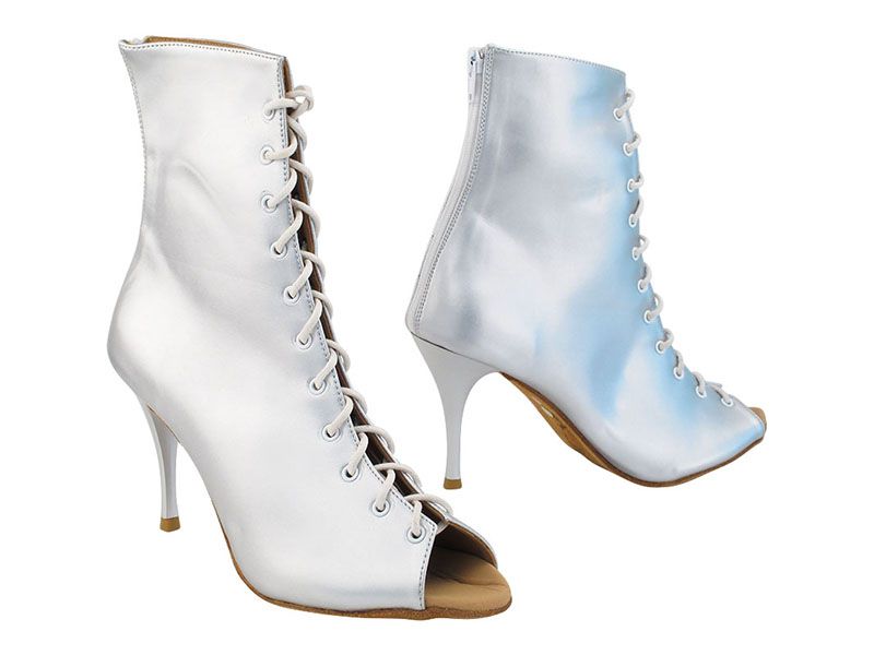 Latin Dance Boot White Lace Up Open Toe