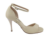 Tango Dance Shoes Ankle Strap Beige Leather