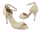 Tango Dance Shoes Ankle Strap Beige Leather